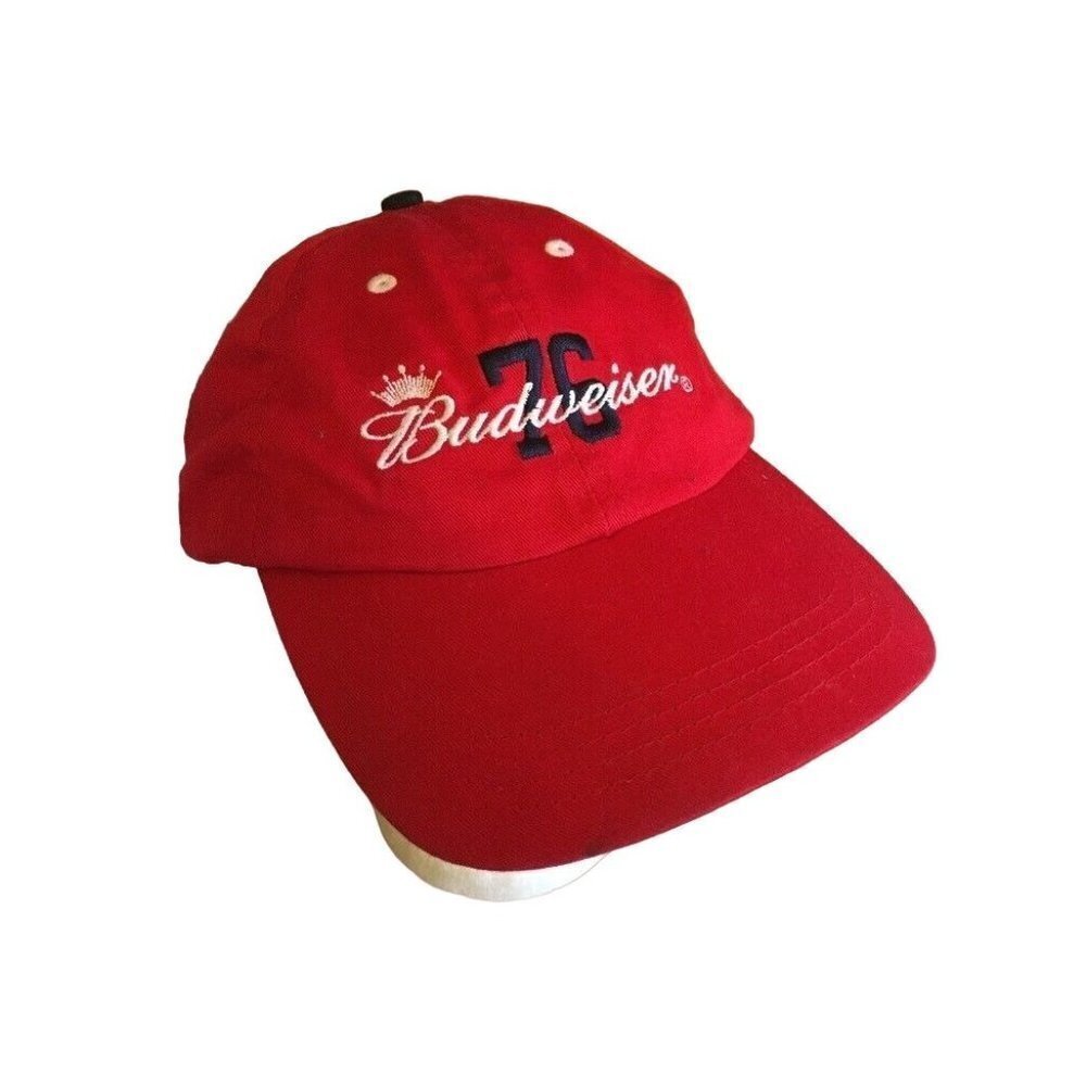 Budweiser Hat Red 76 Logo Baseball Cap Anheuser-Busch 2007 Embroidered Strapback
